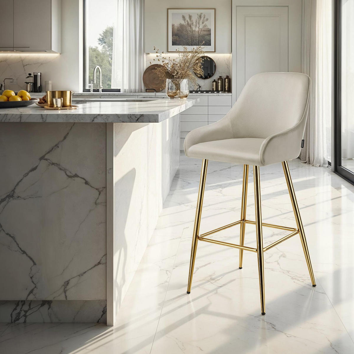 BARSTUHL Avane,48,5 x 57 x 108 cm, Belastbarkeit 120 kg,creme/gold - Goldfarben/Creme, Kunststoff/Textil (48.5/108/57cm) - tectake