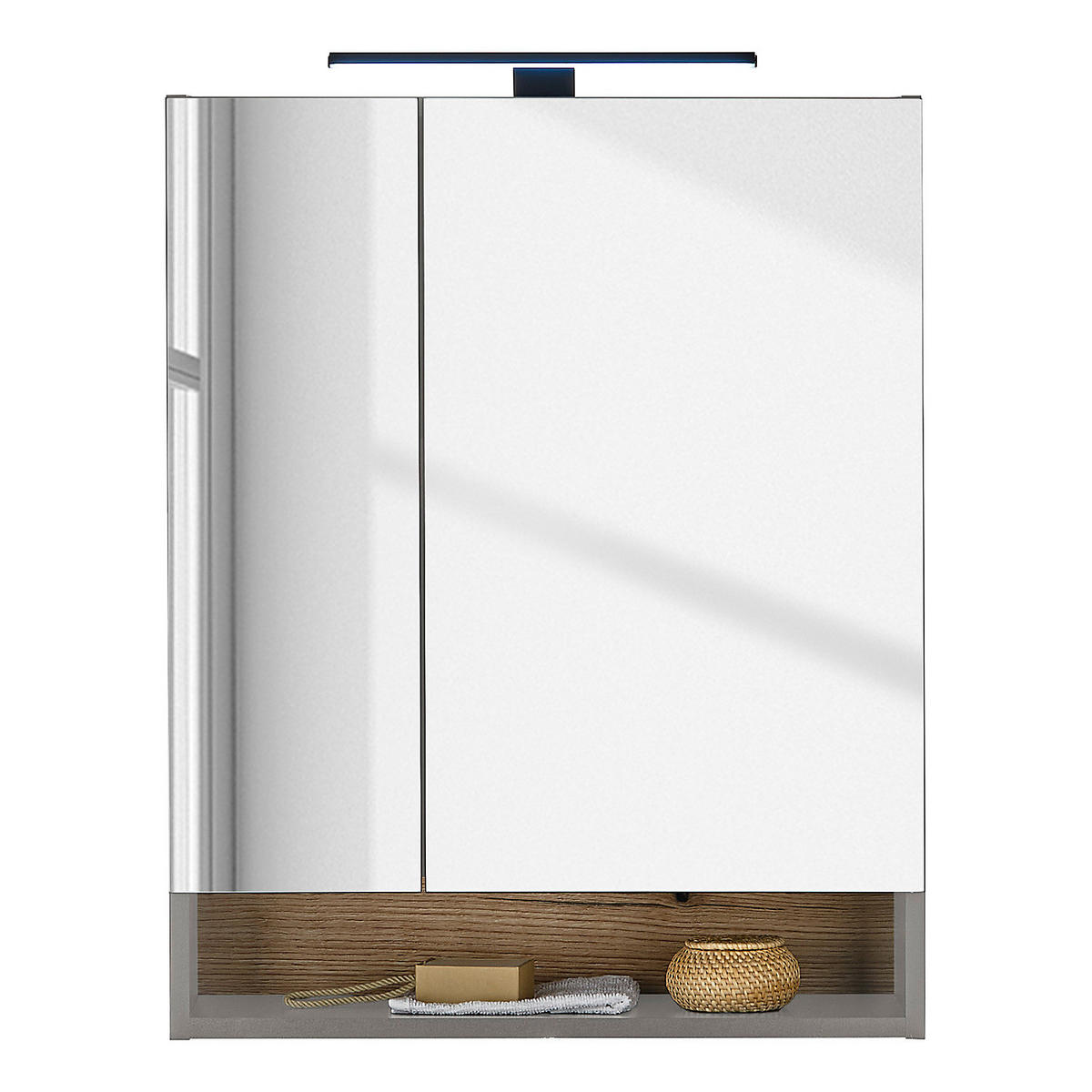 SPIEGELSCHRANK mit Beleuchtung - Grau, Holzwerkstoff (60/75/22cm) - home24