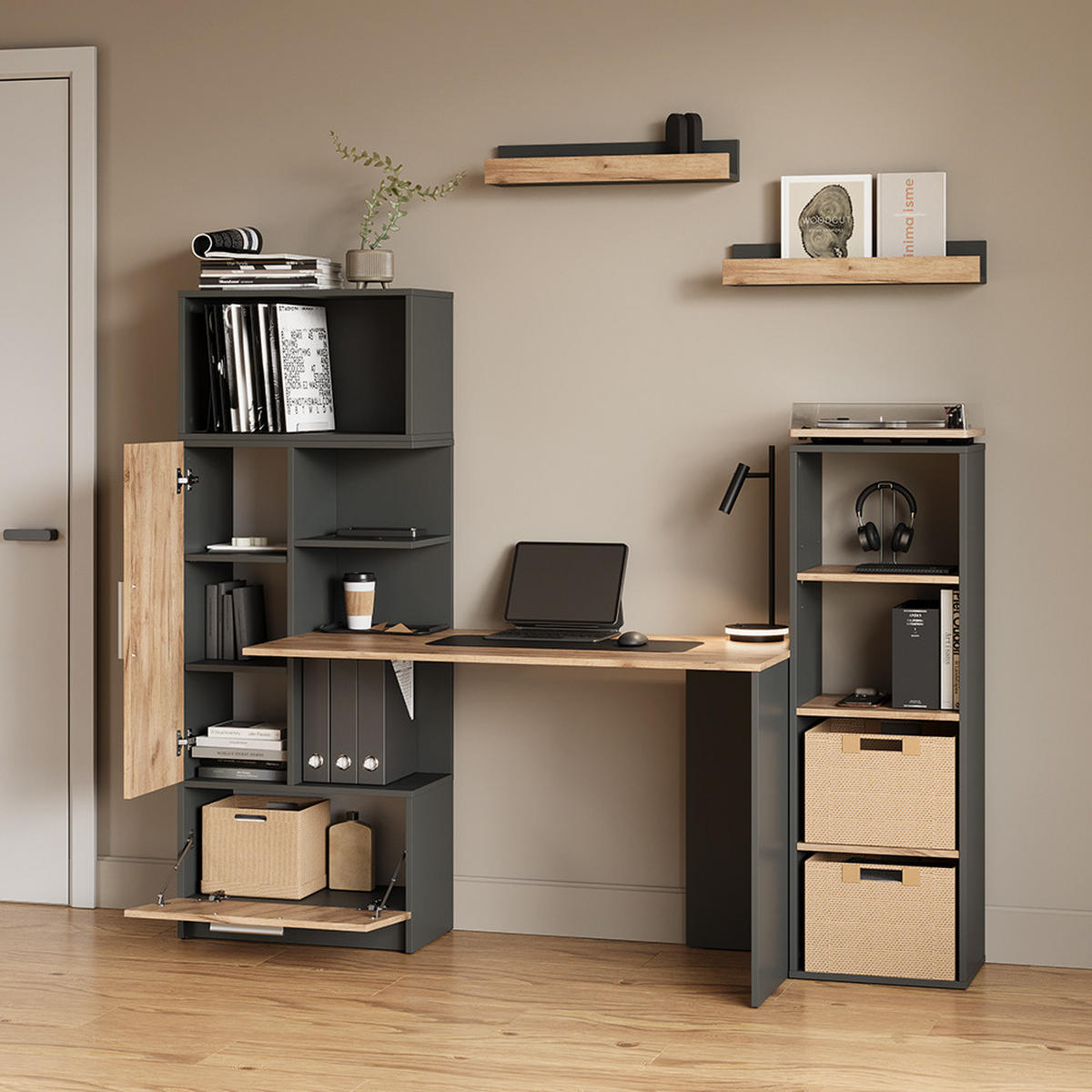 BÜCHERREGAL Lorena Anthrazit/Goldkraft Eiche mit 4 Fächern - Anthrazit, Holzwerkstoff (40/120/30cm) - Livinity®