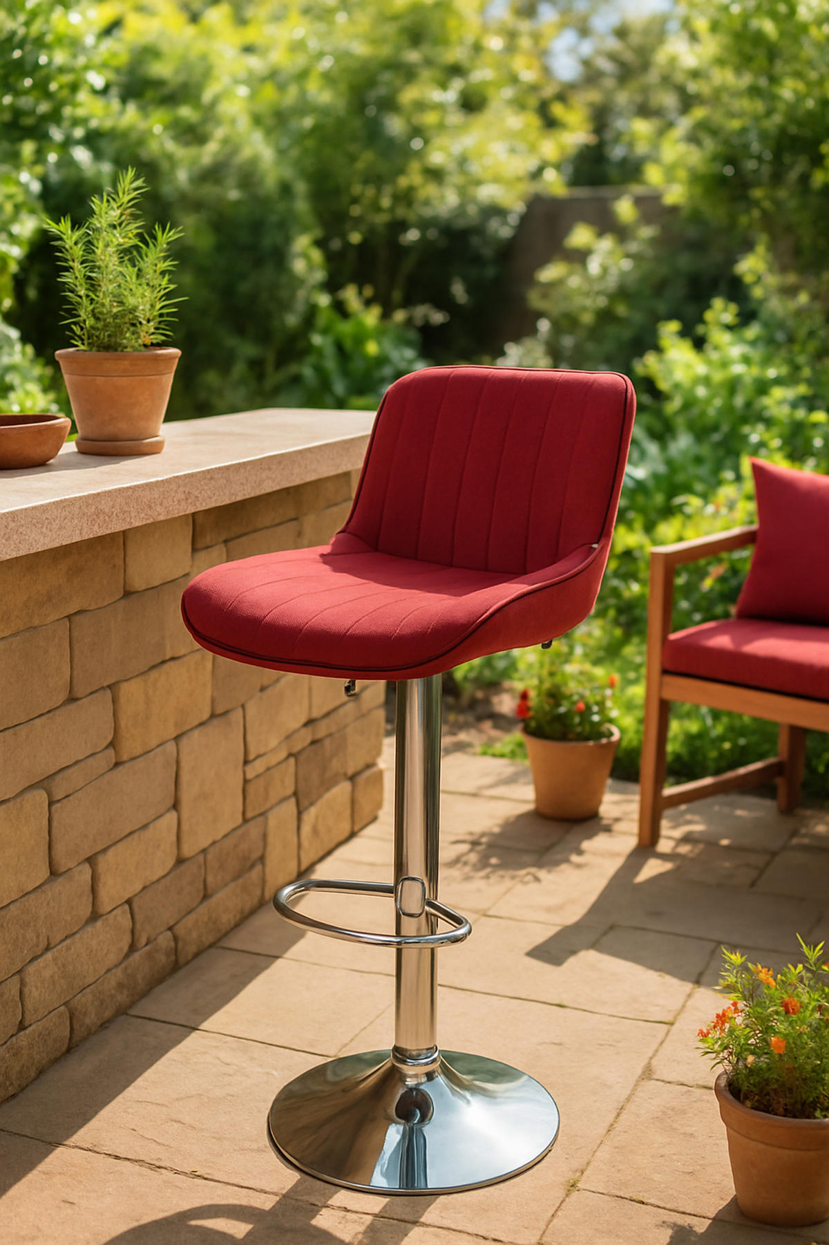 BARHOCKER Lento Gestell Metall in Chromoptik Stoff Rot - Chromfarben/Rot, Textil/Metall (50/108/50cm) - TPFLiving