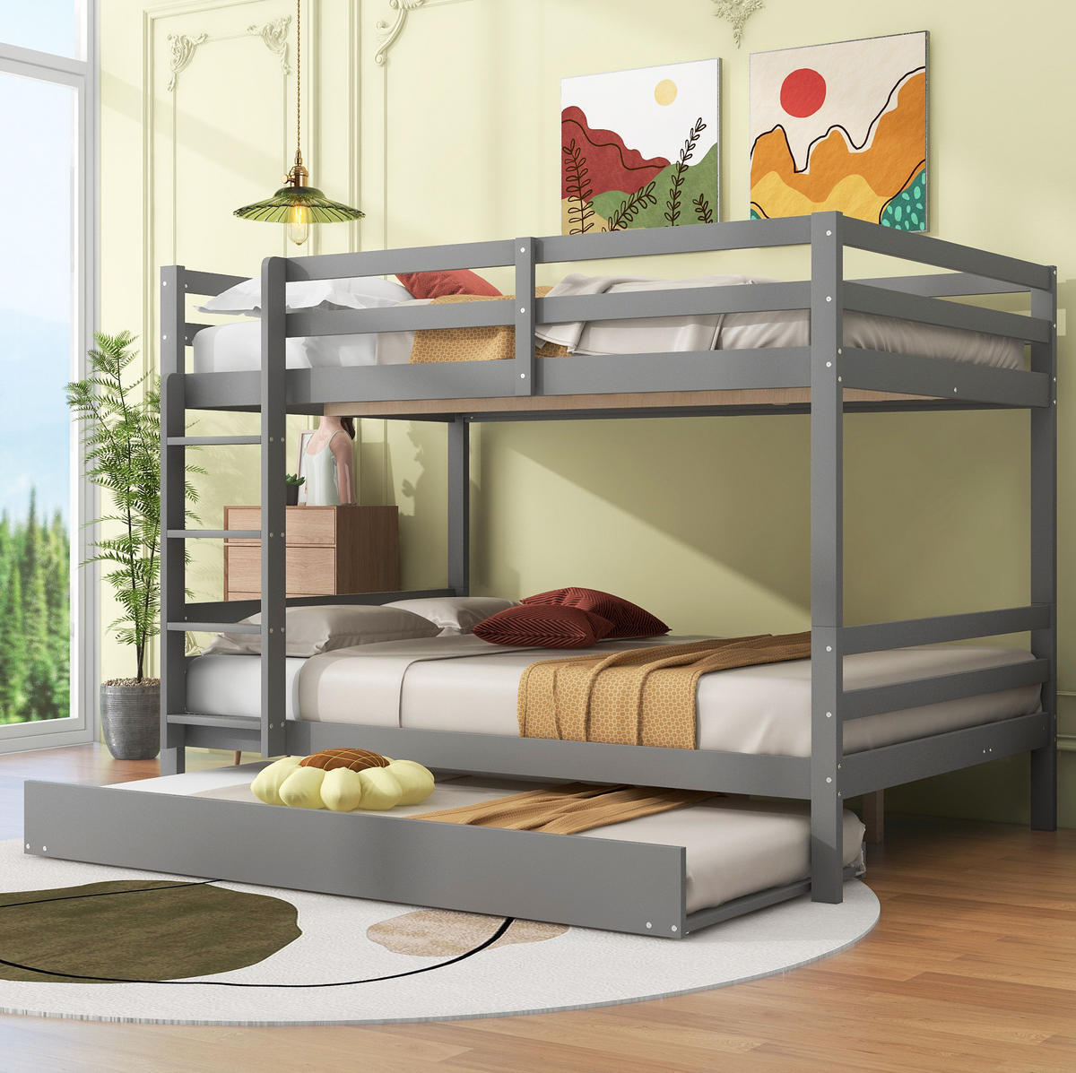 ETAGENBETT 140/200 cm Grau mit Ausziehbett und stabiler Treppe - Grau, Holz (140/200cm) - Flora Grace