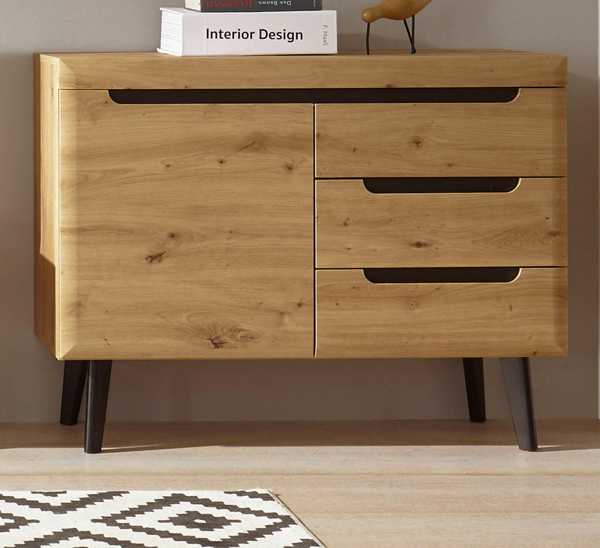 GARDEROBEN-SET Eiche Artisan, schwarz 232 cm, Garderobenkombination skandinavisch - Eichefarben/Schwarz, Holzwerkstoff/Metall (232/200/40cm) - Furn.Design