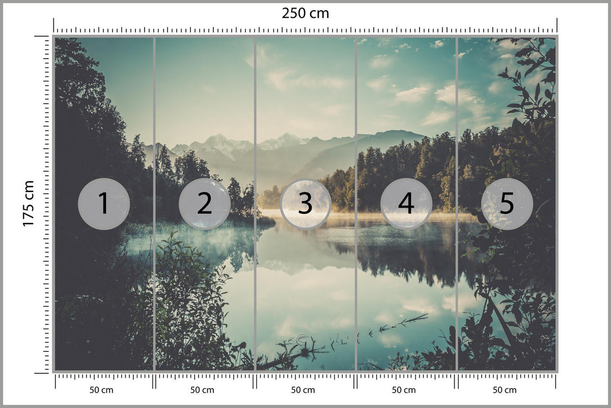 FOTOTAPETA Pre Jedáleň Horské Jazero Les Stromy Hmla 250 x 175 cm - hnedá/žltá, papier (250/175cm) - Muralo