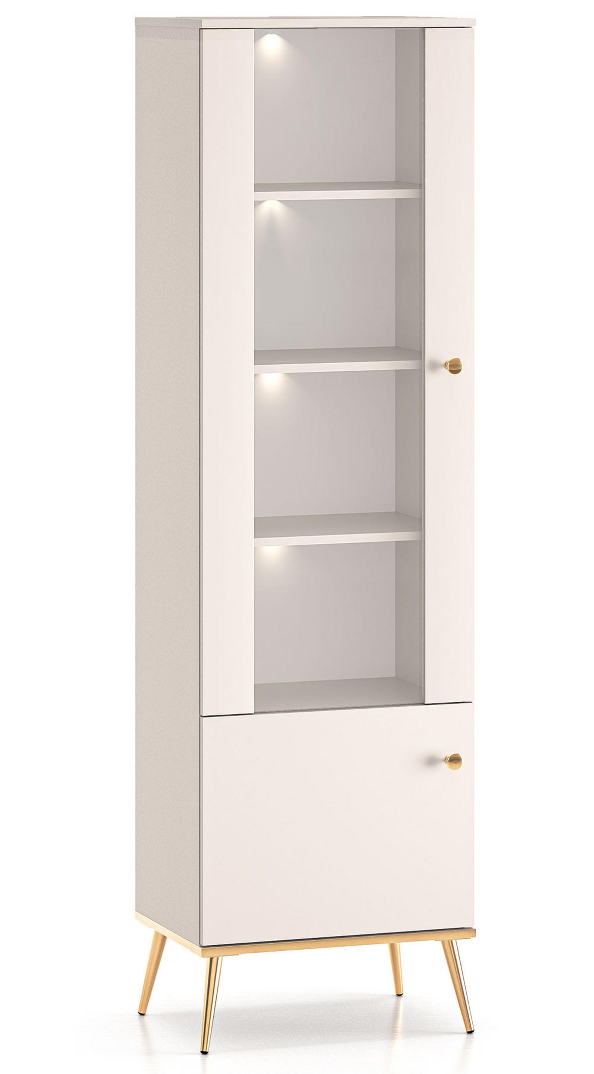 VITRINE Selgin Kaschmir / Gold 55 / 40 / 190cm mit Beleuchtung - Kaschmir/Goldfarben, Holz/Holzwerkstoff (55/40/190cm) - Feldmann-Wohnen
