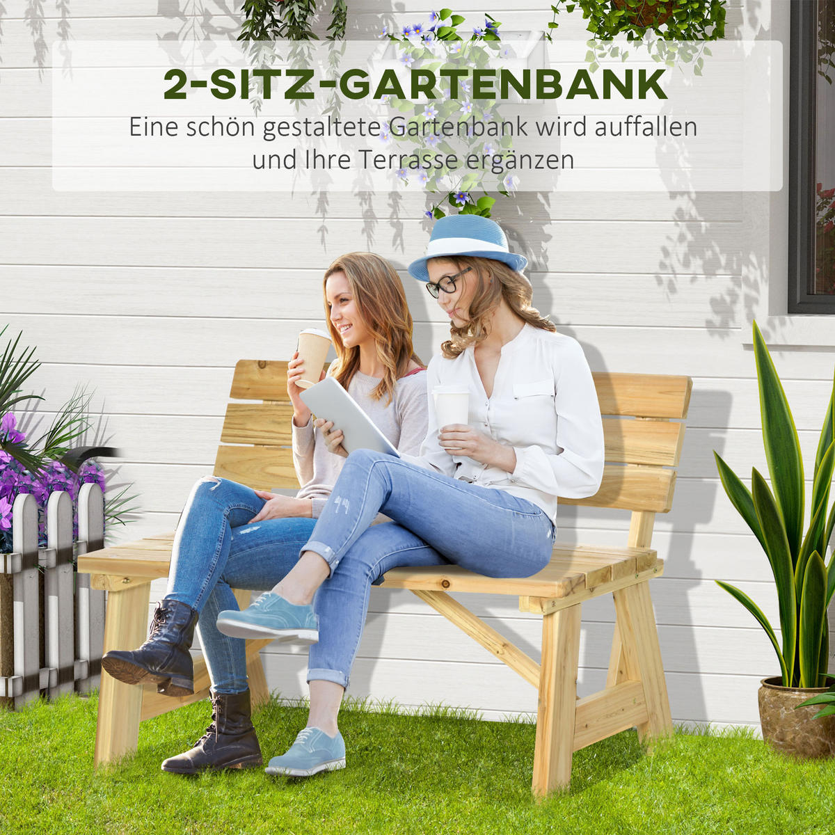 PARKBANK, 2-Sitzer, 116 x 56 x 80 cm, Massivholz, Naturholz - Eukalyptusholzfarben, Holz (56/80/116cm) - Outsunny