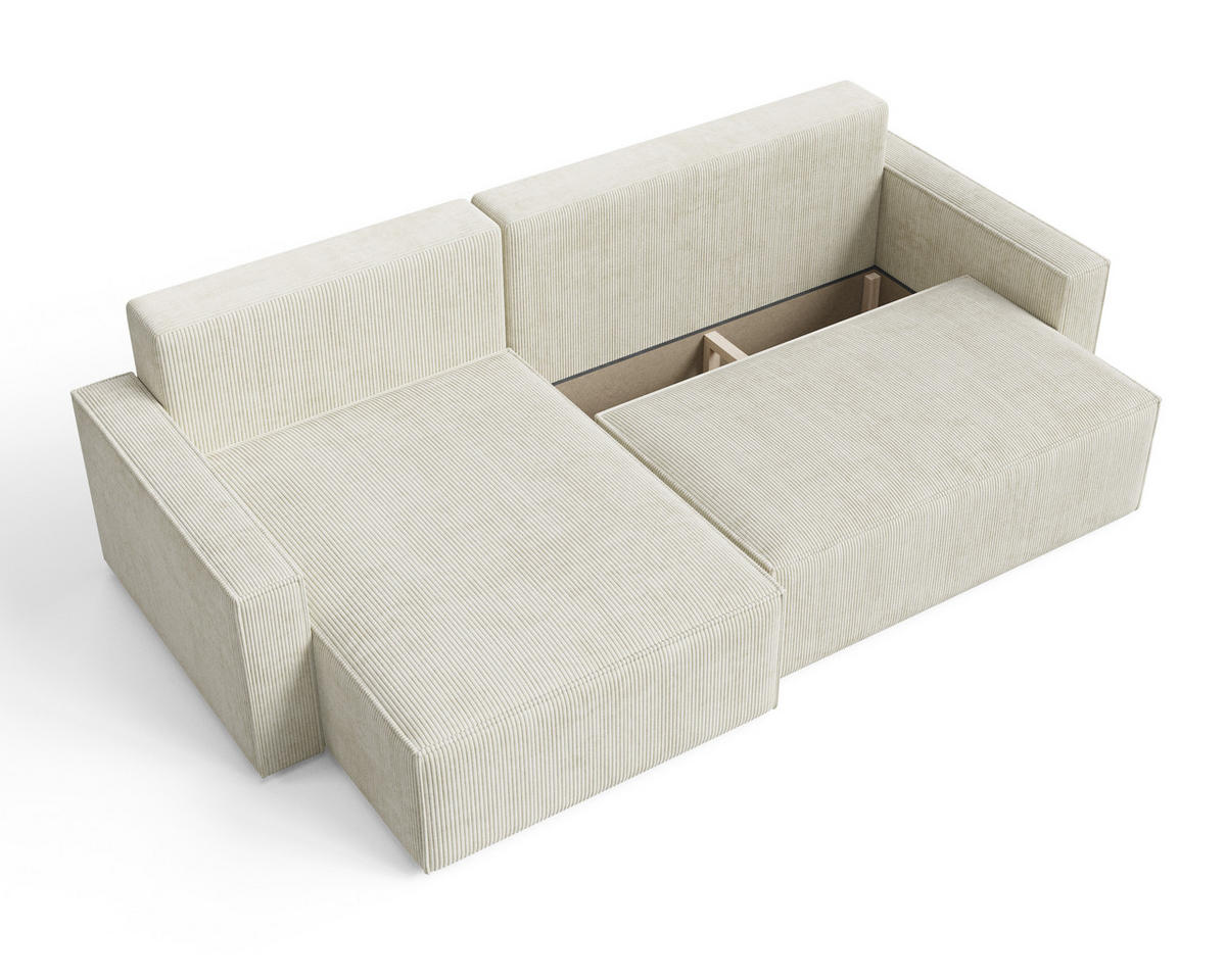 ECKSOFA LIVIO L mit Schlaffunktion und Bettkasten, weicher, dicker Cord pet friendly - POSO 135 - Schwarz, Holz (230/90/195cm) - Dekori_Interiors