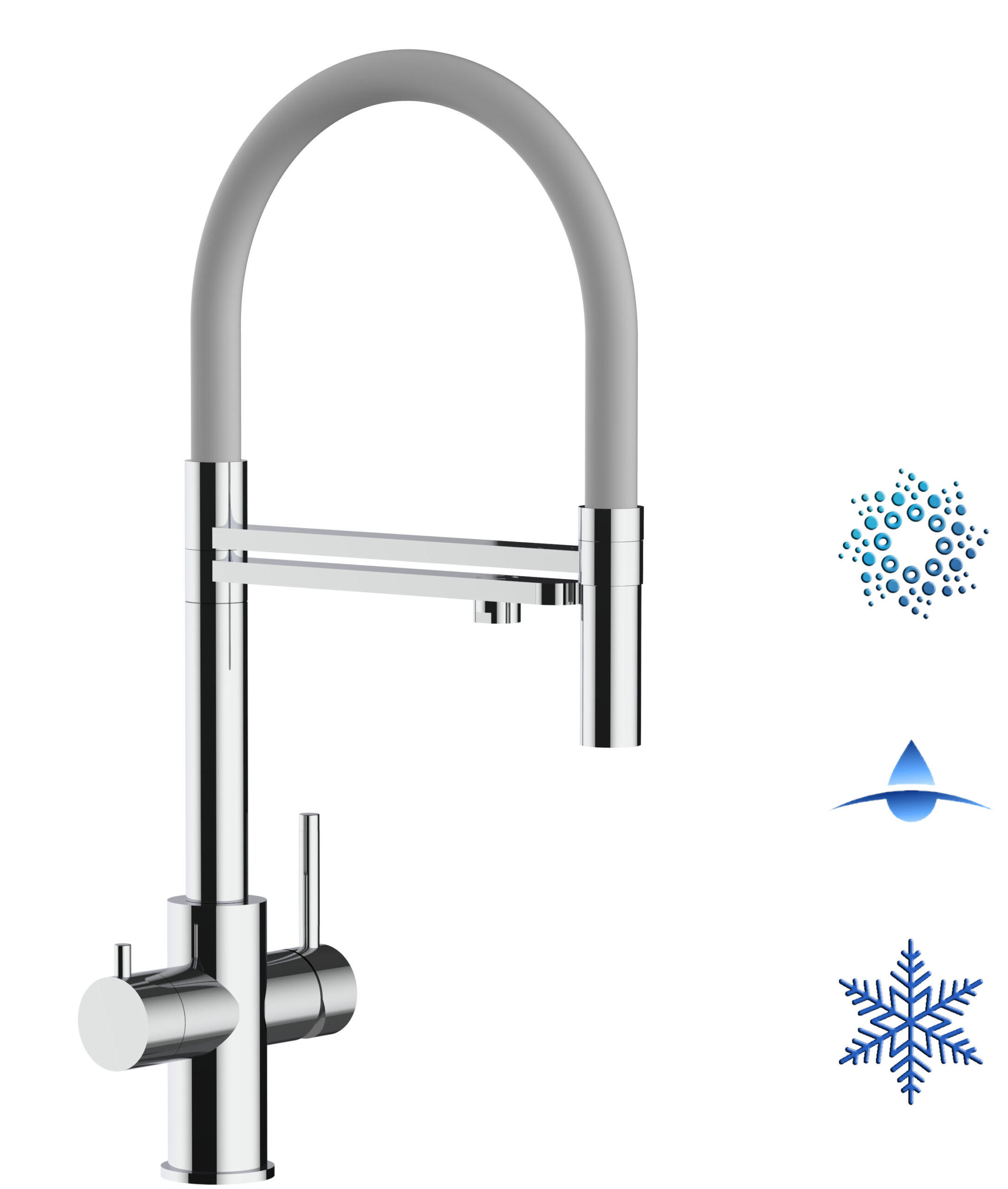 5-WEGE-KÜCHENARMATUR, Edelstahl Massiv aus Chirurgenstahl, Hochglanz und Grau, 2-Strahl-Brause - Grau, Metall (24/52.5/24cm) - VIZIO