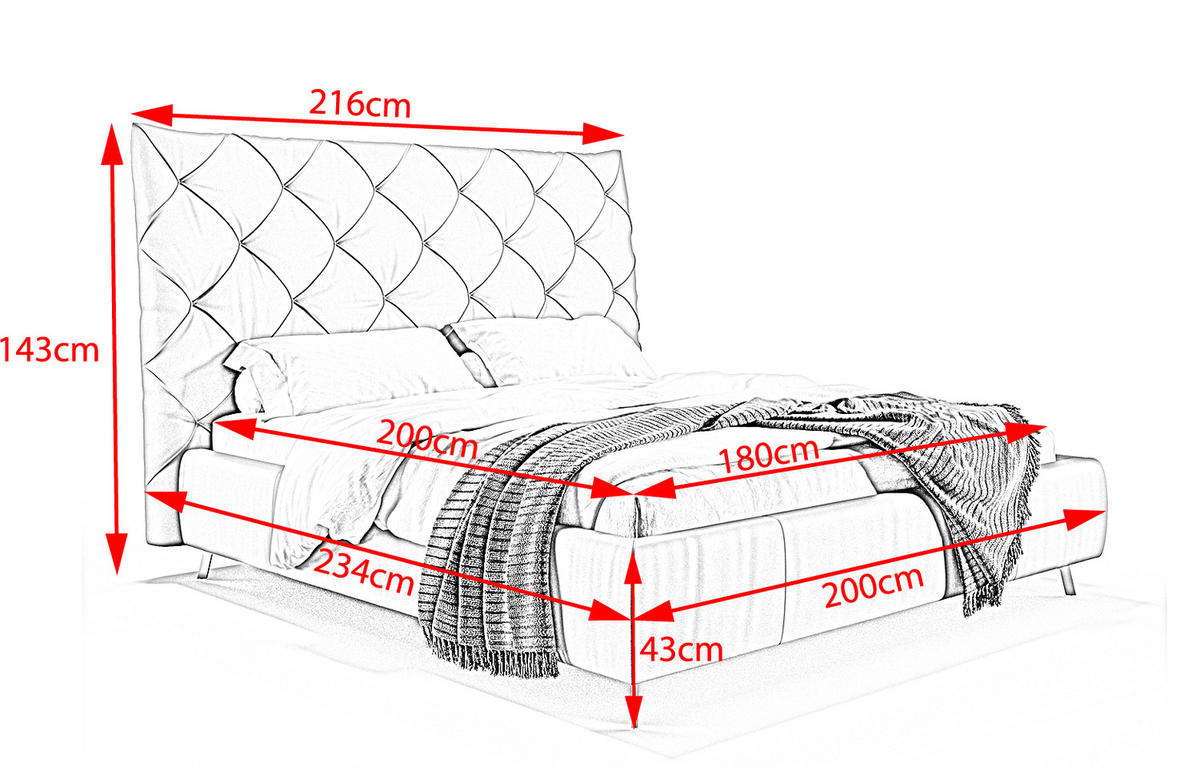 POLSTERBETT ANNY Grau Massivholz - Grau, Textil (180/200cm) - KAWOLA