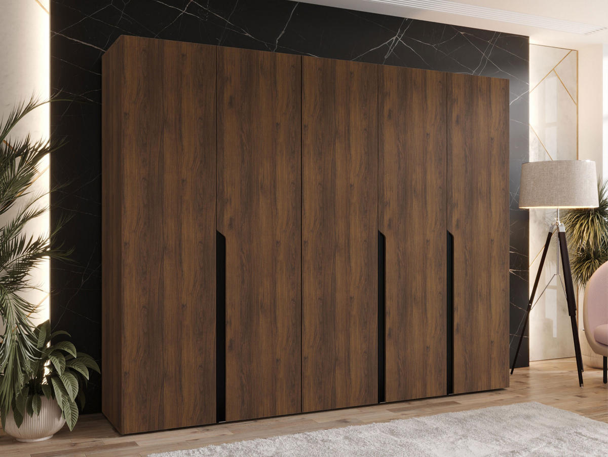 DREHTÜRENSCHRANK Mila I 250 - Nussbaumfarben/Schwarz, Holzwerkstoff/Kunststoff (250/202/52cm) - MIRJAN24