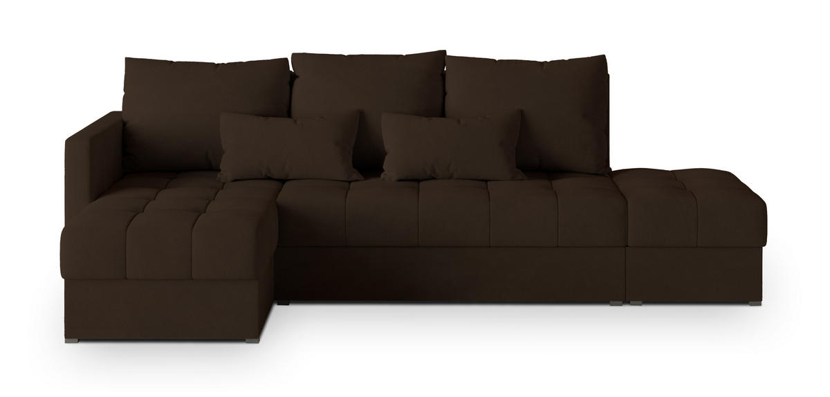 ECKSOFA LUMARI L-S Braun Plüsch-Stoff mit Schlaffunktion - Braun, Holz (262/143cm) - MASSENO
