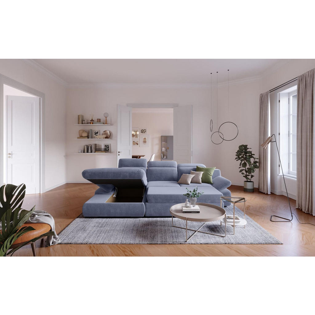 Thumbnail - Cotta Ecksofa, Blau, Textil, Echtholz,Fichte, L-Form,L-Form, 276x168 cm, Wohnzimmer, Sofas & Couches, Wohnlandschaften, ...