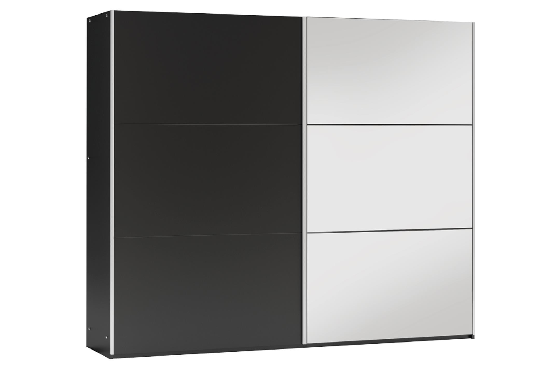 KLEIDERSCHRANK Govi 250 Schwarz, zweitüriger Schiebeschrank mit Spiegel und Schubladen - Schwarz, Holzwerkstoff (250/215/65cm) - Bettso