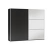 KLEIDERSCHRANK Govi 250 Schwarz, zweitüriger Schiebeschrank mit Spiegel und Schubladen - Schwarz, Holzwerkstoff (250/215/65cm) - Bettso