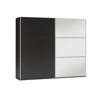 KLEIDERSCHRANK Govi 250 Schwarz, zweitüriger Schiebeschrank mit Spiegel und Schubladen - Schwarz, Holzwerkstoff (250/215/65cm) - Bettso