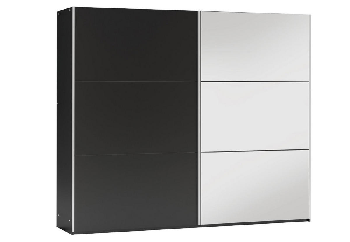 KLEIDERSCHRANK Govi 250 Schwarz, zweitüriger Schiebeschrank mit Spiegel und Schubladen - Schwarz, Holzwerkstoff (250/215/65cm) - Bettso