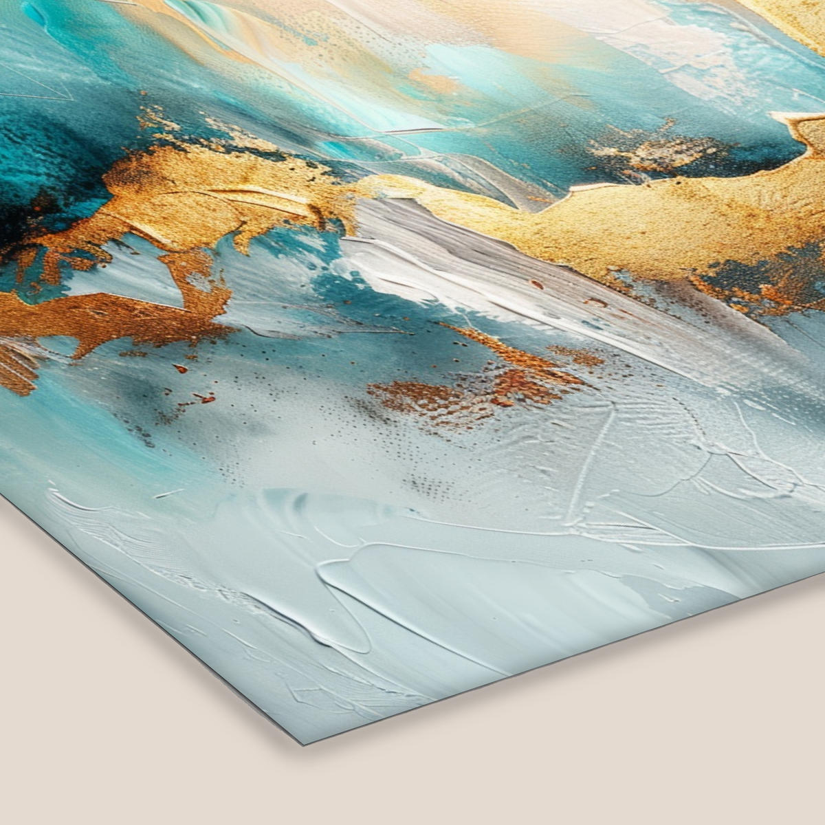 POSTER MIT RAHMENGERAHMTES BILD Abstrakt - Kunst - Gold - Blau 120x80 cm - Petrol, Papier (120/80cm) - MuchoWow