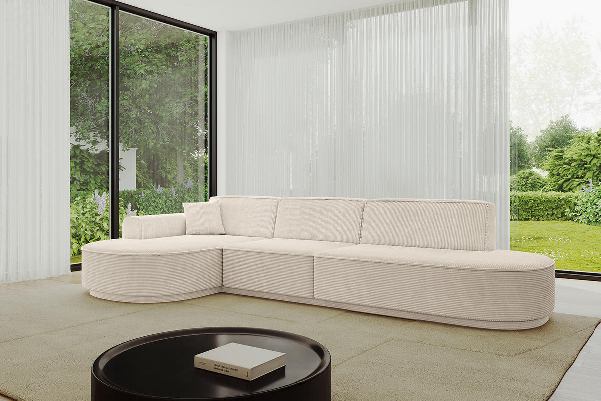 ECKSOFA Ottomane Links MARI-L2-v3 - 317x163x81 cm Beige Cord - Beige/Schwarz, Holzwerkstoff/Kunststoff (317/163cm) - ALTDECOR