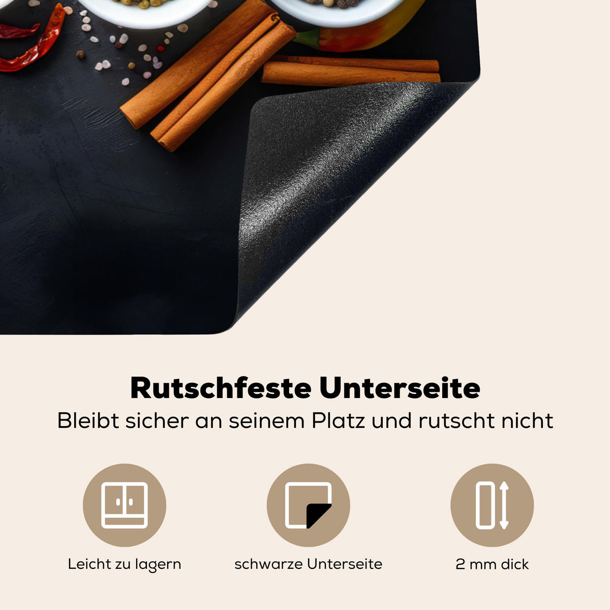 HERDABDECKPLATTE Kräuter - Gewürze - Konkrete Optik - Stilleben Ceranfeldabdeckung 80x52 cm - Multicolor, Kunststoff (80/52/0.2cm) - MuchoWow