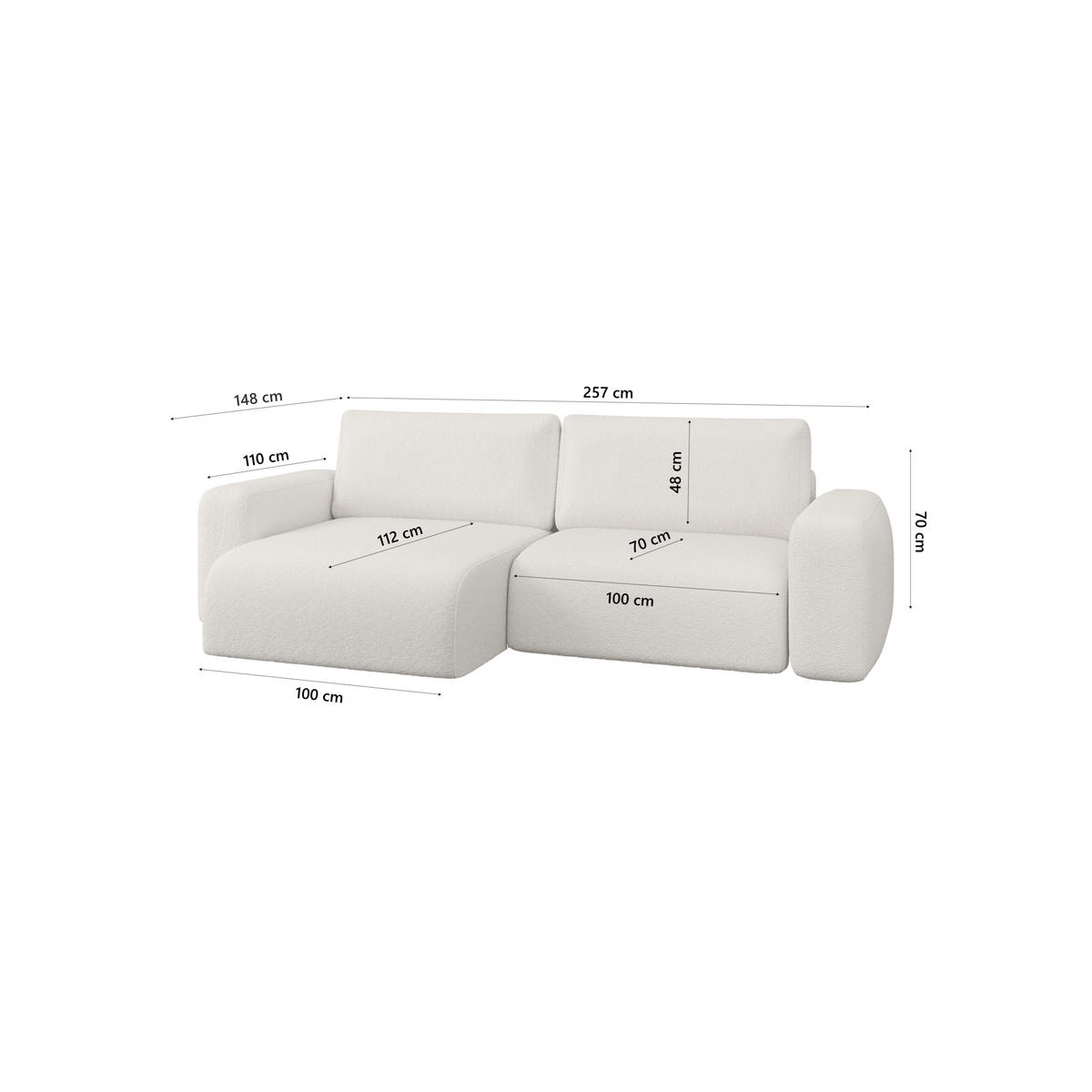 ECKSOFA TALW L MINI mit Schlaffunktion, Beige - Beige, Textil (257/148cm) - Fedve