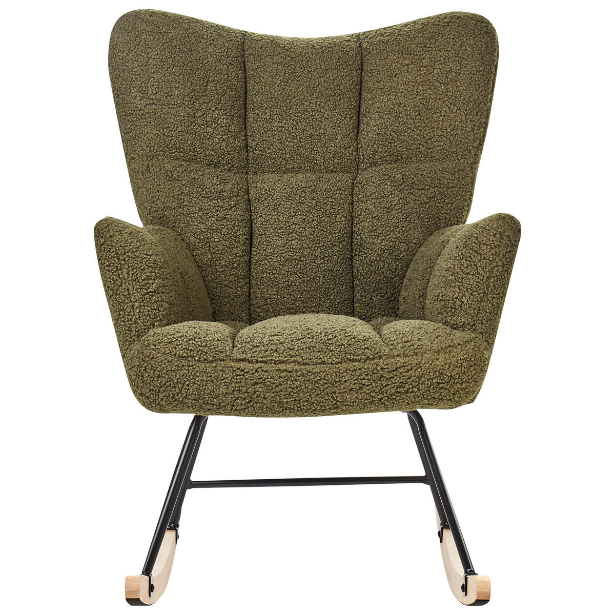 SCHAUKELSESSEL Bouclé Dunkelgrün Oulu - Hellbraun/Schwarz, Textil (71/104/83cm) - Beliani