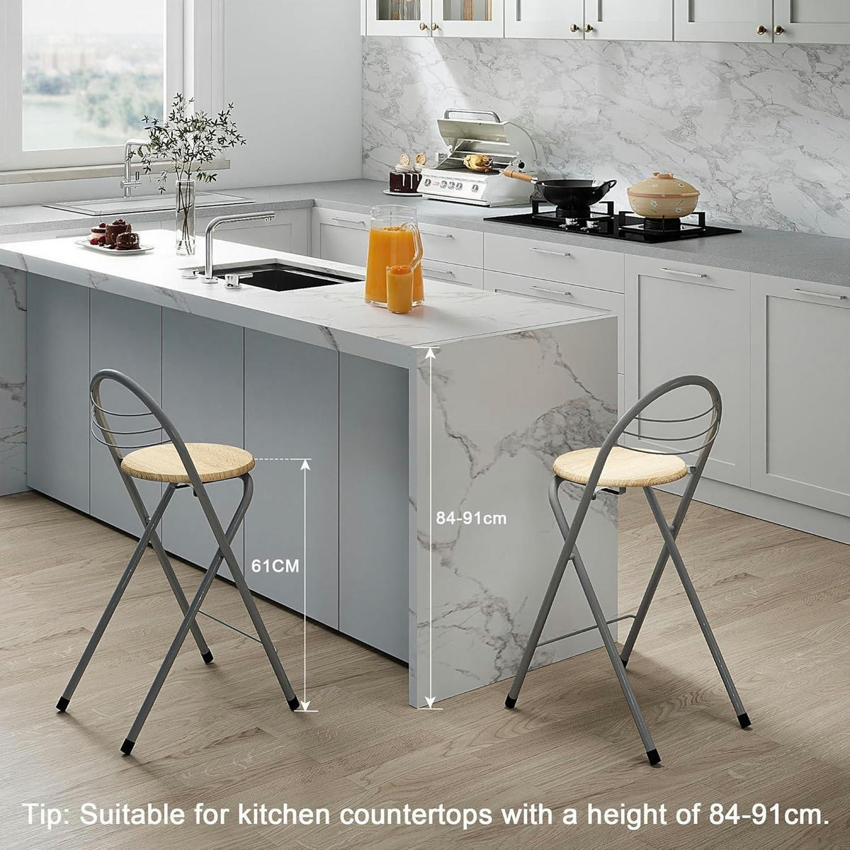BARHOCKER 6er-Set Holzmaserung und Silber Sitzhöhe 61 cm - Multicolor, Metall (36/79/41cm)