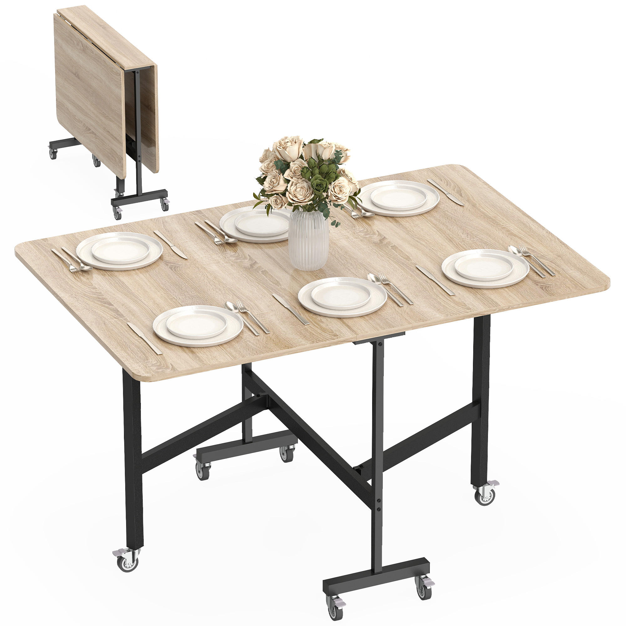 ESSTISCH DE-08431 mit 6 Rollen und Bremsen Eiche - Eichefarben, Holzwerkstoff (120/80/73cm) - ComfortXL