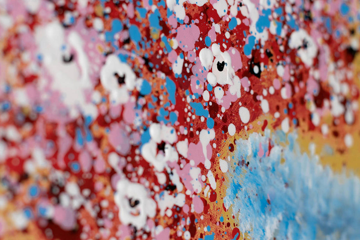 ACRYLBILD HANDGEMALT 90/60 cm - Blau/Pink, Holz/Textil (1.3/60cm) - KUNSTLOFT