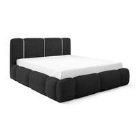 DOPPELBETT 160x200 Avelin mit Bettkasten, LED, Bouclé, Schwarz - Schwarz, Holz/Metall (160/200cm) - Emporius