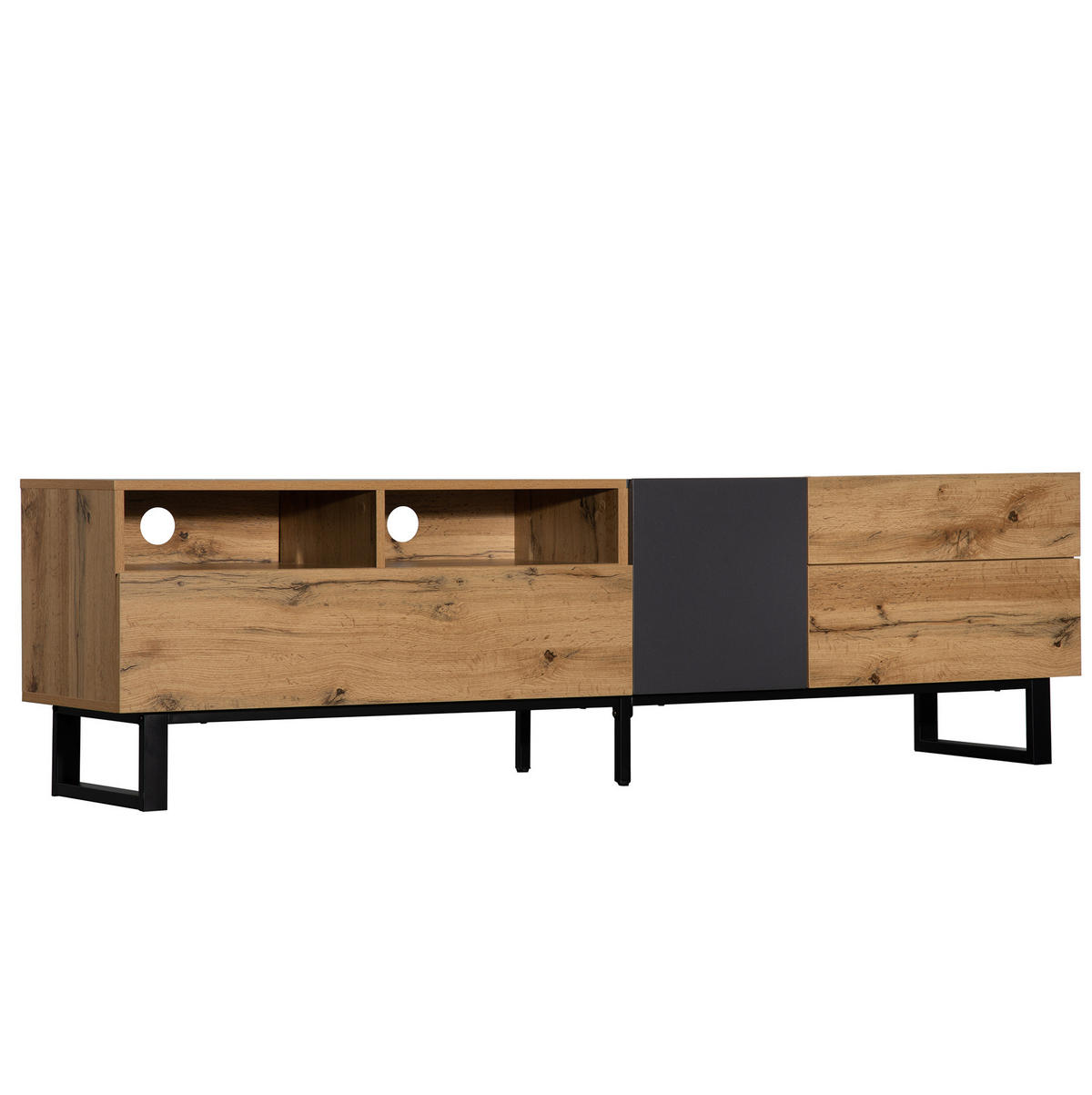 TV-SCHRANK mit 2 Schubladen 180 x 38 x 50 cm MDF Eiche Anthrazit - Schwarz, Holzwerkstoff (45.5/35/180cm) - Beauniv