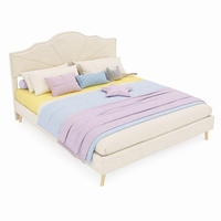 BETT 160x200 cm Beige Stoff mit geometrischem Kopfteil - Beige, Metall (160/200cm) - Meubliv