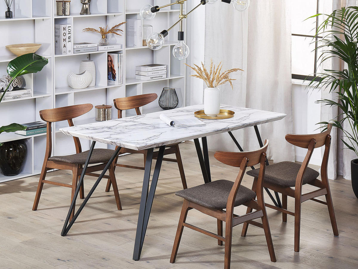 ESSTISCH 150/80/75 cm Weiß schwarz Rechteckig Molden - Weiß, Holzwerkstoff (150/80/75cm) - Beliani