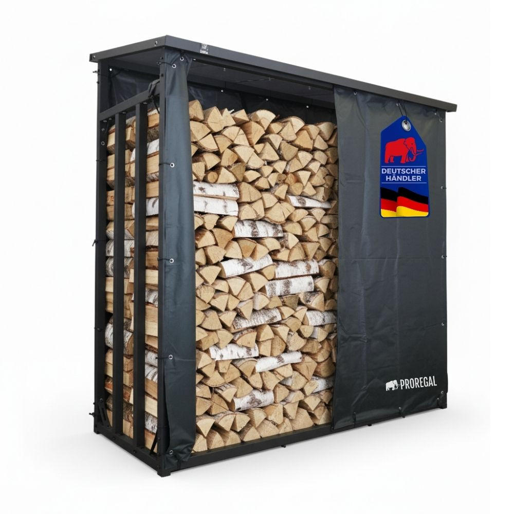 KAMINHOLZREGAL Dragon außen mit Dach Abdeckung 185x185x70cm Schwarz - Schwarz, Metall (185/185/70cm) - PROREGAL