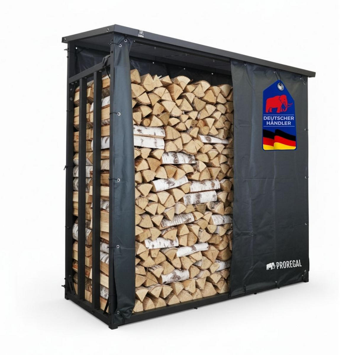 KAMINHOLZREGAL Dragon außen mit Dach Abdeckung 185x185x70cm Schwarz - Schwarz, Metall (185/185/70cm) - PROREGAL