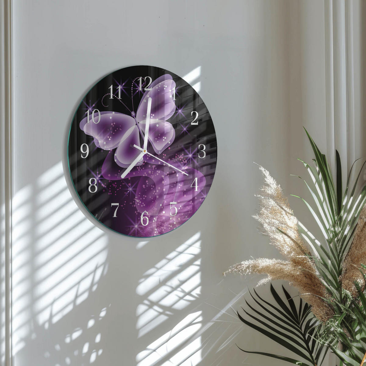 WANDUHR fi30 cm - Schmetterling - Lila, Glas (30/30/0.4cm) - TULUP