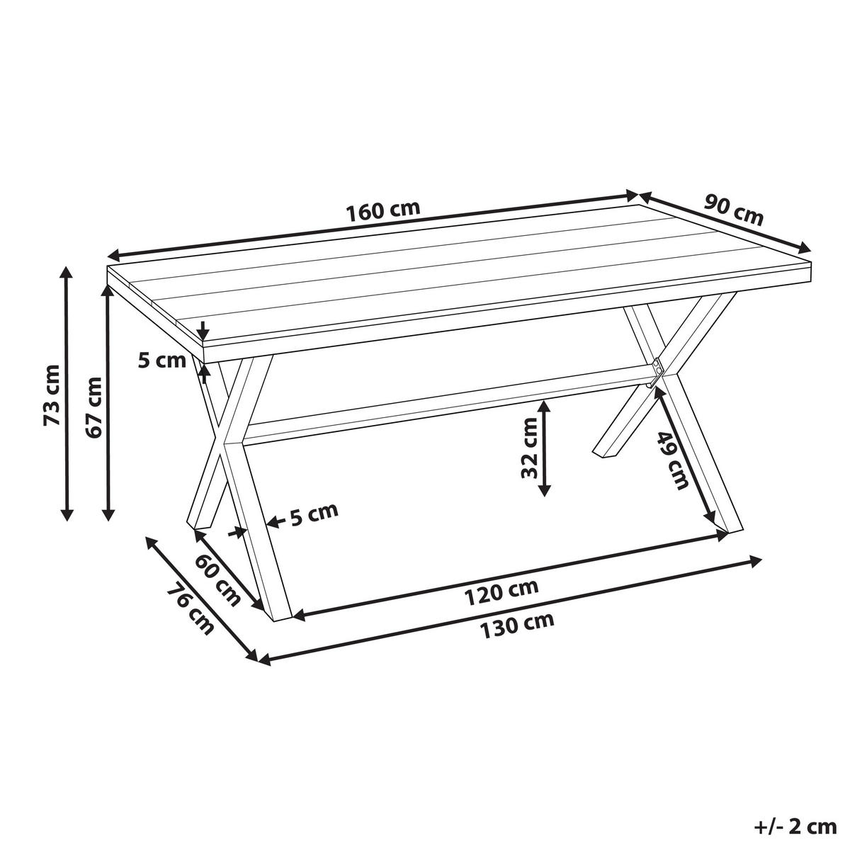 GARTENTISCH Heller Holzfarbton Tiano - Hellbraun/Grau, Metall (90/160/73cm) - Beliani