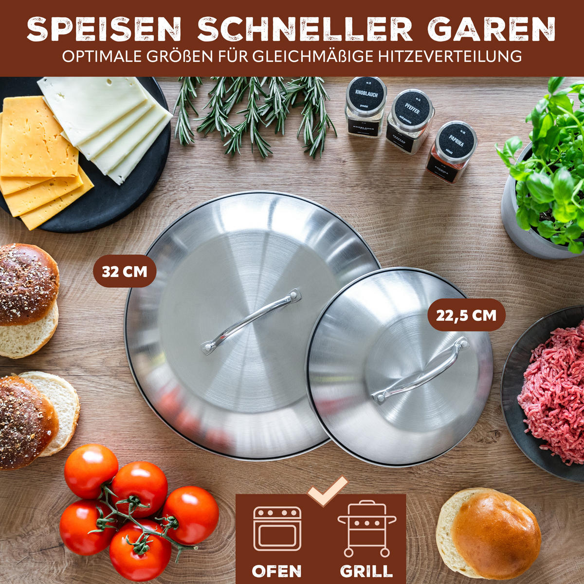 BURGERHAUBEN 2er-Set, silber, Edelstahl - Edelstahlfarben, Metall (32/11.5/32cm) - bremermann
