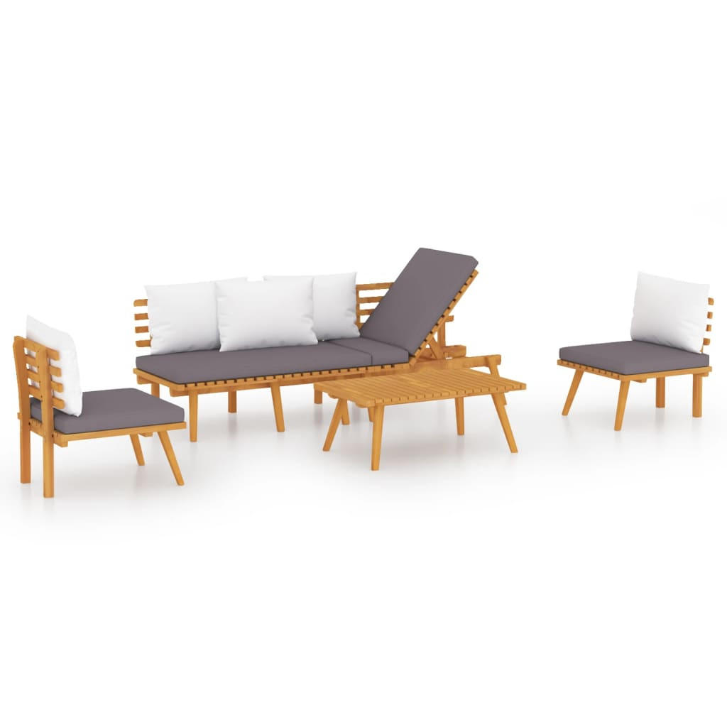 GARTEN-LOUNGE-SET 4-teilig Mit Kissen Massivholz Akazie - Dunkelgrau/Braun, Holz/Textil - vidaXL