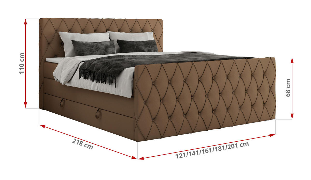 BOXSPRINGBETT MIREN KING DUO 140/200 Braun Kunstleder - H4 - Braun, Holz/Textil (140/200cm) - MKS