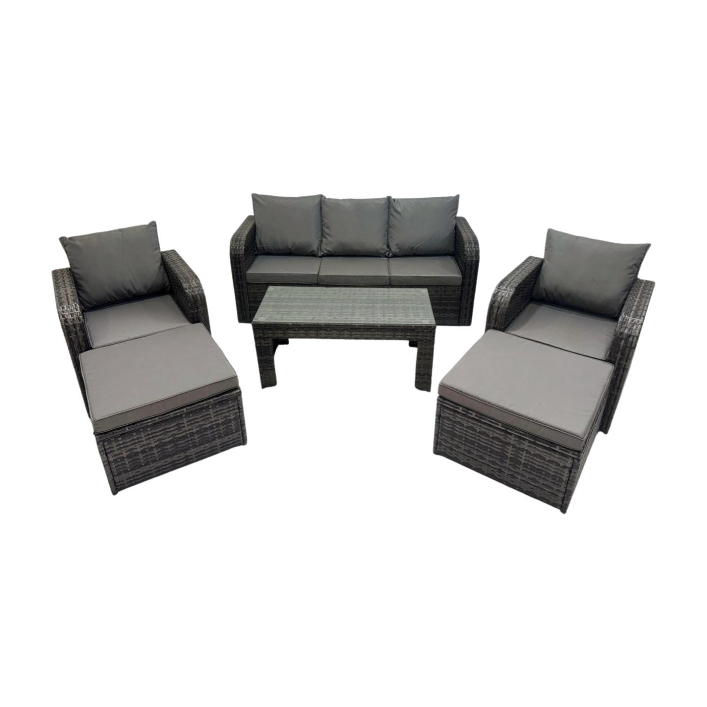 GARTENMÖBEL SET mit Sofa Polyrattan 7-Sitzer Dunkelgrau - Dunkelgrau/Grau, Glas/Kunststoff - Fimous