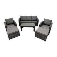 GARTENMÖBEL SET mit Sofa Polyrattan 7-Sitzer Dunkelgrau - Dunkelgrau/Grau, Glas/Kunststoff - Fimous
