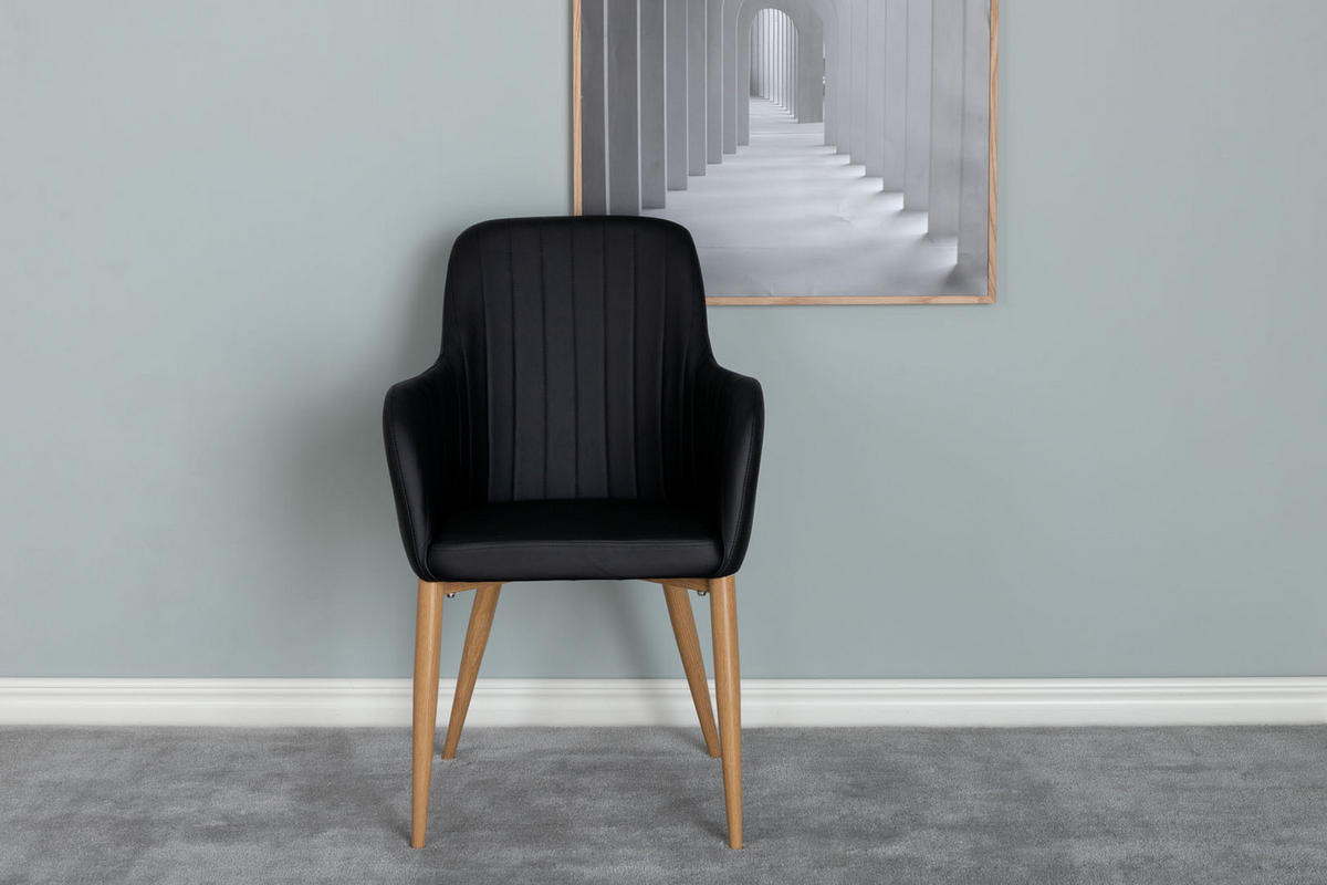 ARMLEHNSTUHL 2er-Set Kunstleder schwarz, Eiche Dekor - Schwarz, Holzwerkstoff (57/93/62cm) - ebuy24