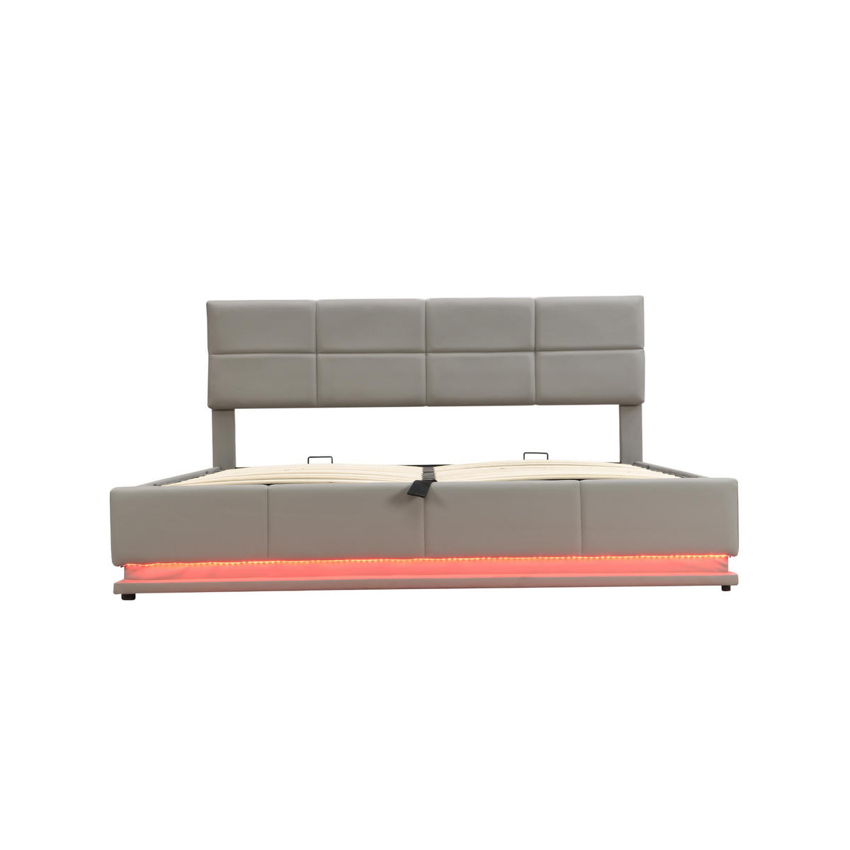 POLSTERBETT 180/200 cm mit LED-Beleuchtung und hydraulischem Bettkasten in Hellgrau - Grau, Kunststoff (180/200cm) - OKWISH