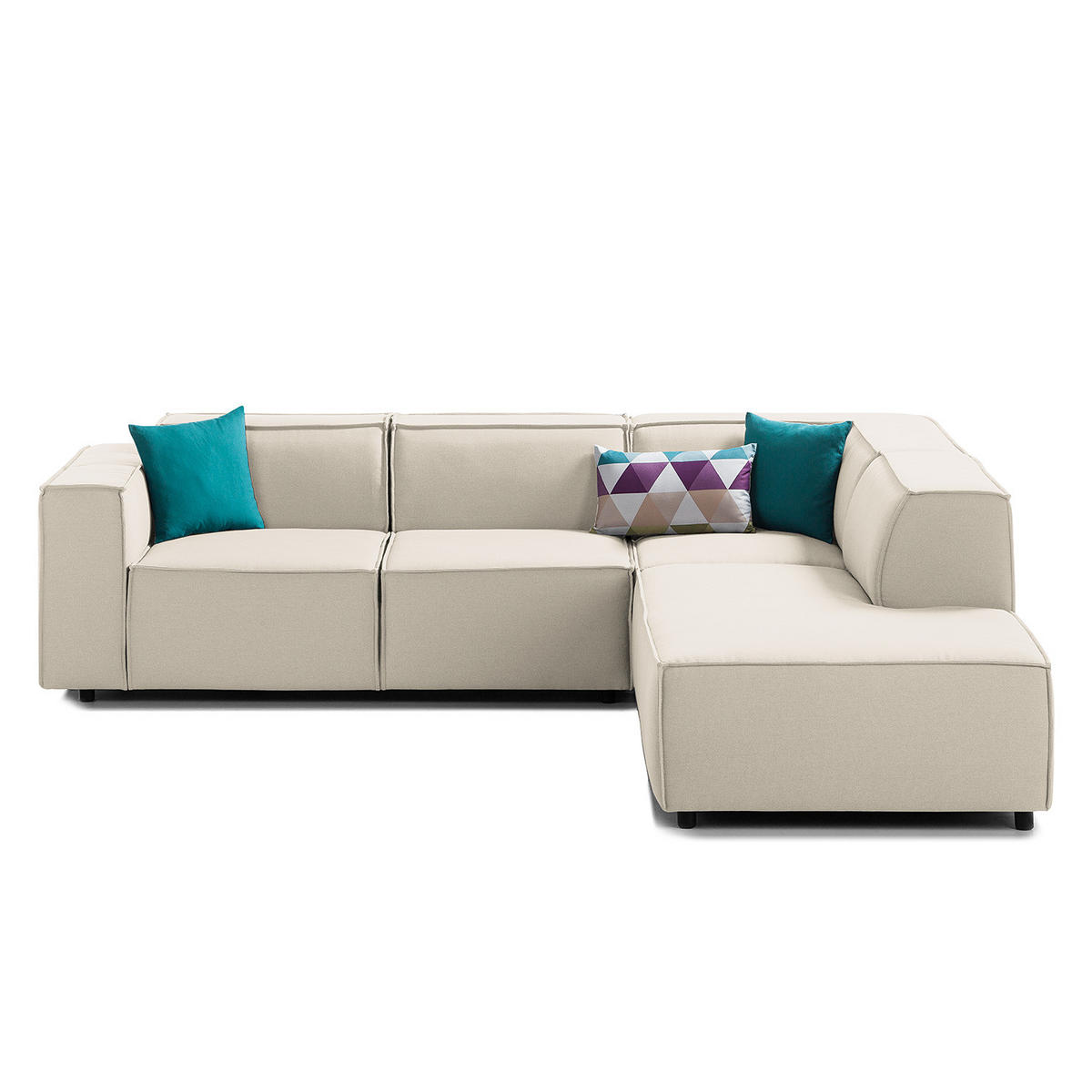 ECKSOFA mit Ottomane - Schwarz/Weiß, Kunststoff/Textil (260/234cm) - home24
