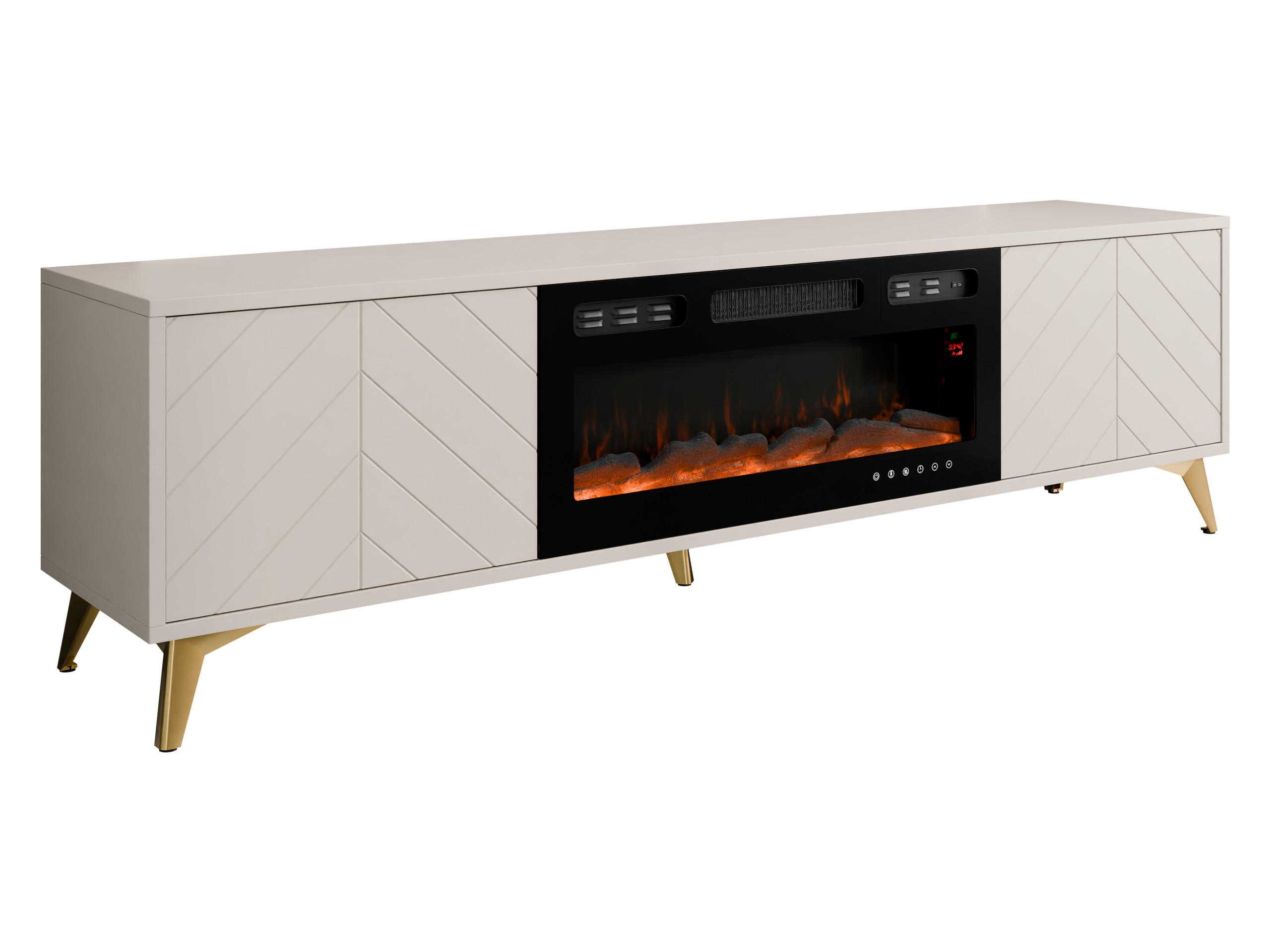 TV-LOWBOARD Xylx 2D EF mit Elektrische Kamin - Beige/Goldfarben, Holzwerkstoff/Metall (184/53/40cm) - MIRJAN24