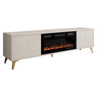 TV-LOWBOARD Xylx 2D EF mit Elektrische Kamin - Beige/Goldfarben, Holzwerkstoff/Metall (184/53/40cm) - MIRJAN24