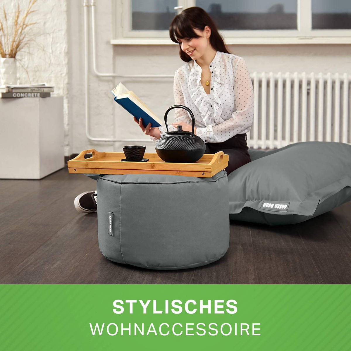 SITZSACK-HOCKER Pouf "Stay" 45x25cm - Hellgrau, Textil (45/25/45cm) - Green Bean