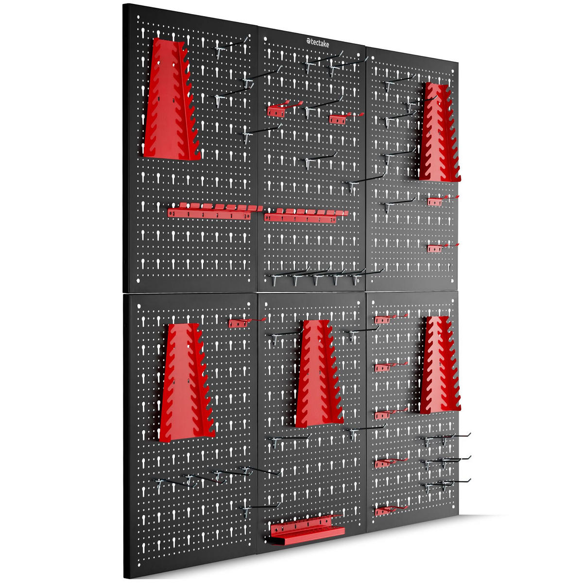 WERKZEUGLOCHWAND Jonah, Belastbarkeit 4 kg pro Platte, schwarz/rot - Rot/Schwarz, Metall (240/60/2cm) - tectake