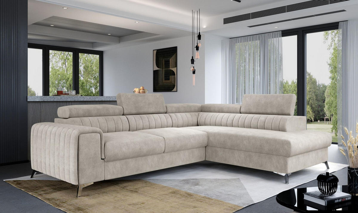 ECKSOFA - OLIVIER (Rechts, Beige) - Beige, Textil (275/205cm) - Möblo