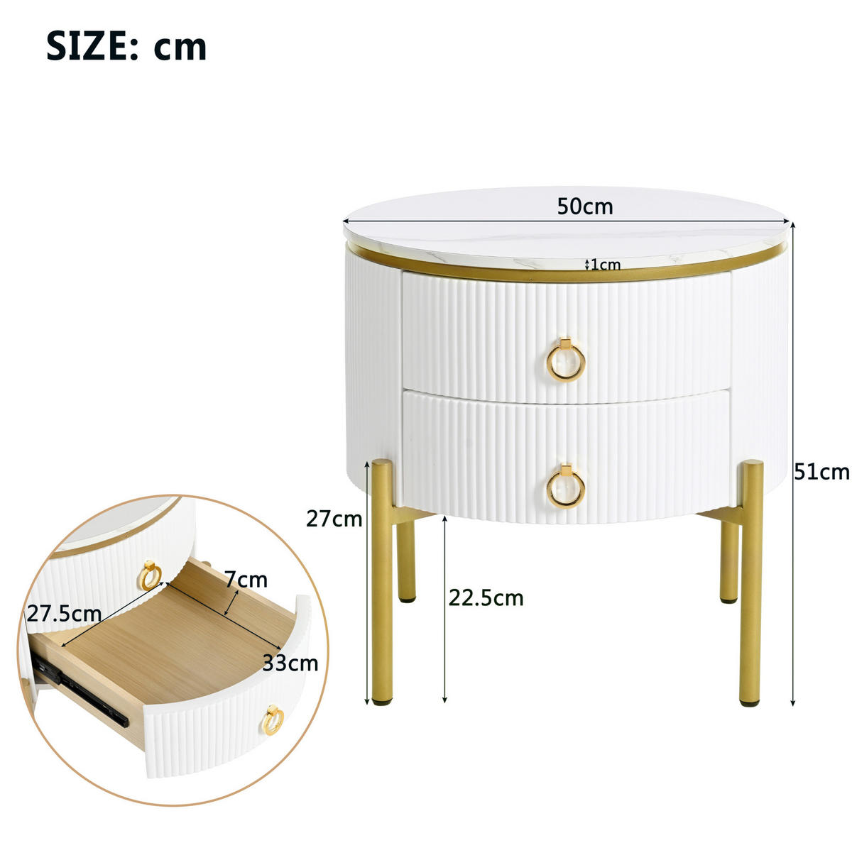 COUCHTISCH aus MDF 50x50x51 cm in Weiß mit 2 Schubladen - Weiß, Holzwerkstoff (50/50/51cm) - Modfu