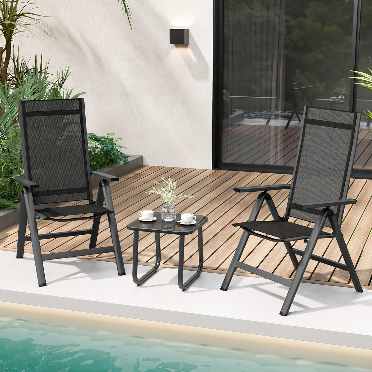 GARTENSTUHL Schwarz - Schwarz, Metall (58/112/70cm) - COSTWAY